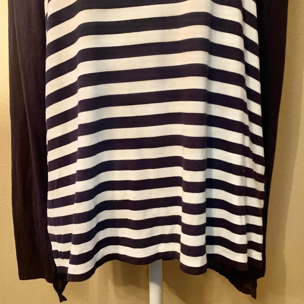 MK Michael Kors Tunic Top Small Navy Blue White Striped Front Sheer Back